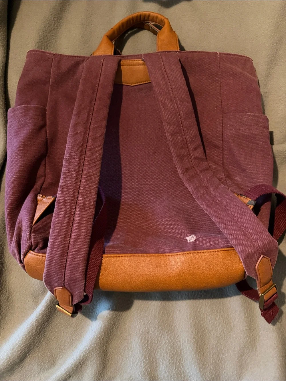 Universal Thread Plum Canvas Backpack with Tan Leather Trim